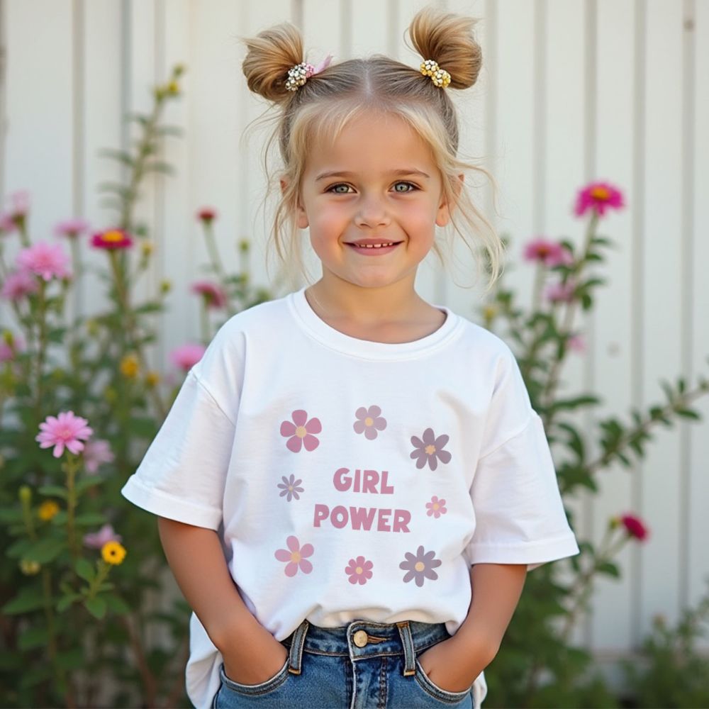 Personalisierbares Kinder T-Shirt mit Blumen und Text