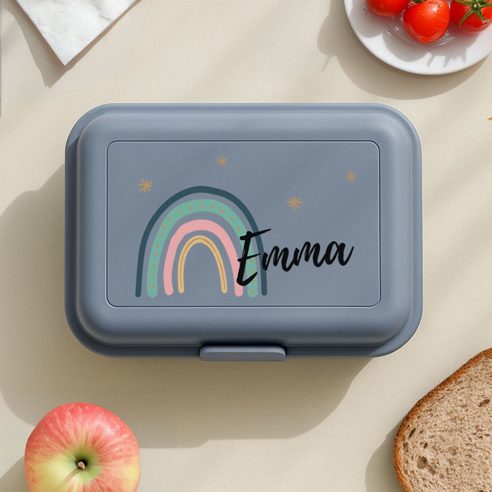 Personalisierbare Brotdose mit Regenbogen