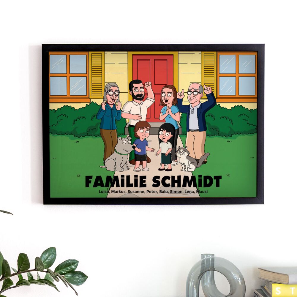 Personalisierbare Poster-Illustration Zeichentrick Familie