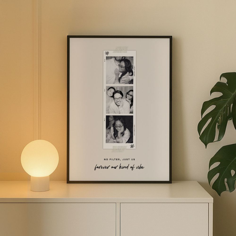 Personalisierbares Poster mit Fotostreifen und Text - Design