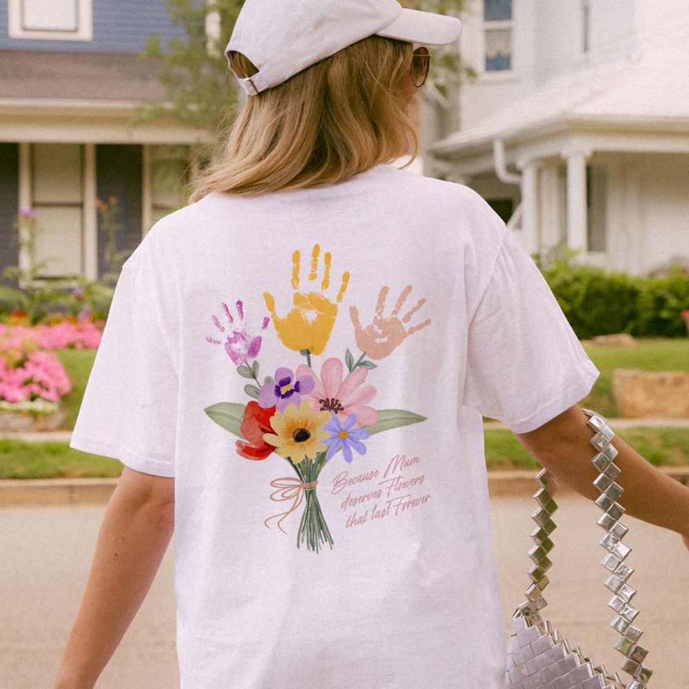Personalisierbares T-Shirt Blumenstrauß mit Handabdruck