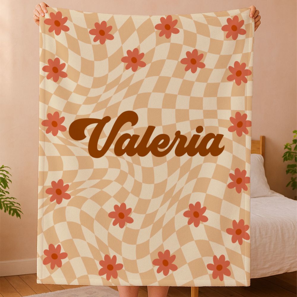 Personalisierbare Decke mit Retro-Hintergrund und Name 