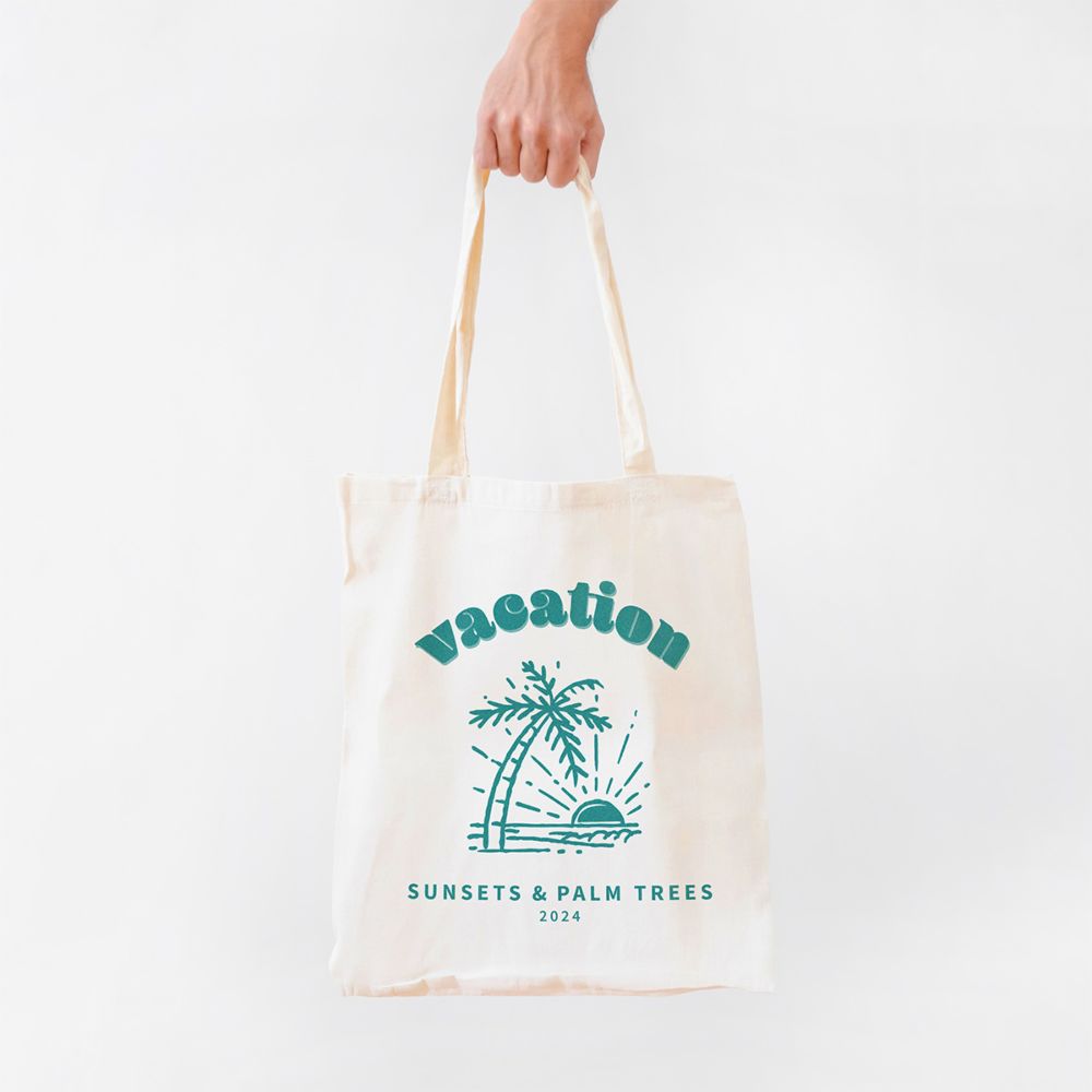 Personalisierbarer Jutebeutel mit Urlaubs-Illustration