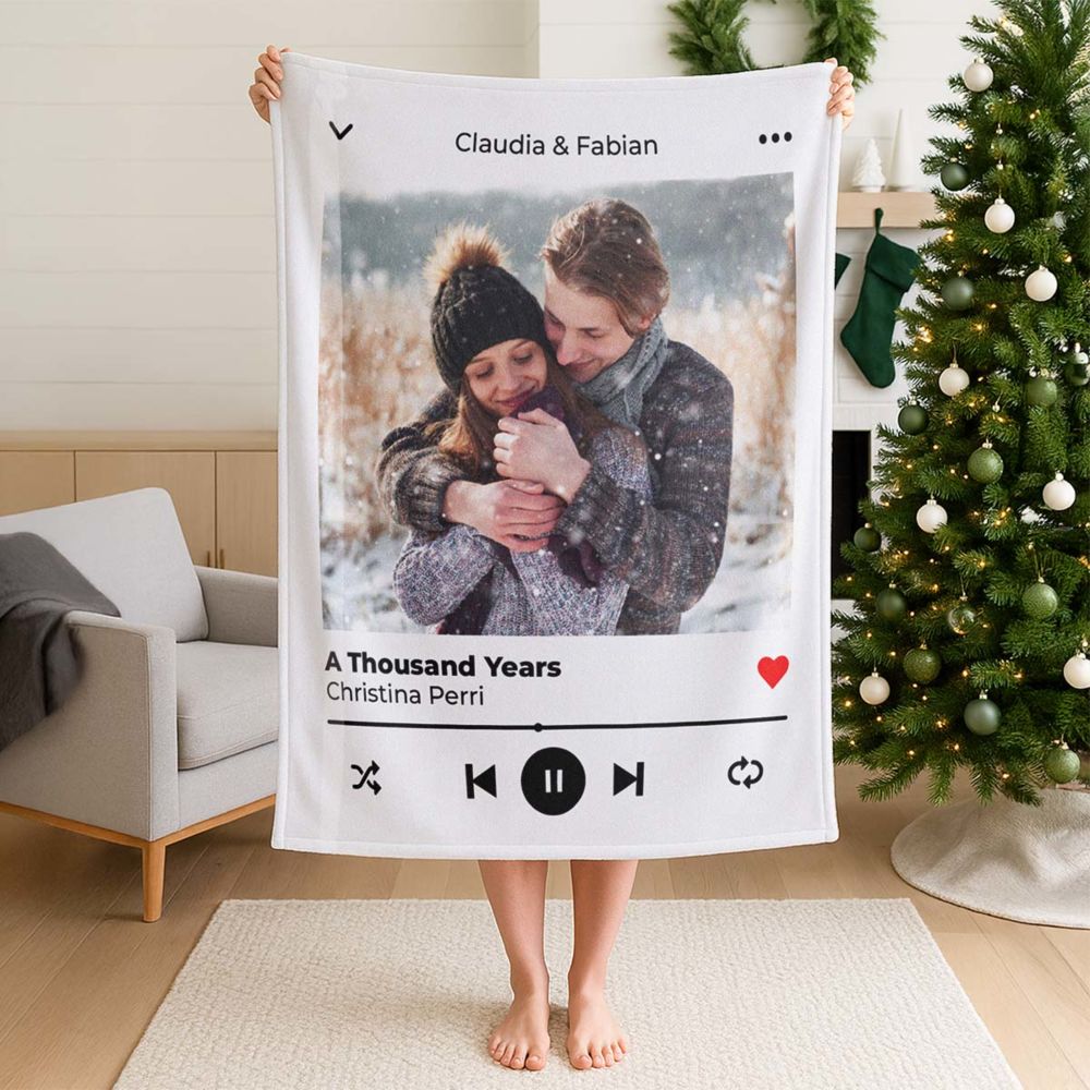 Personalisierbare Decke mit Foto und Song