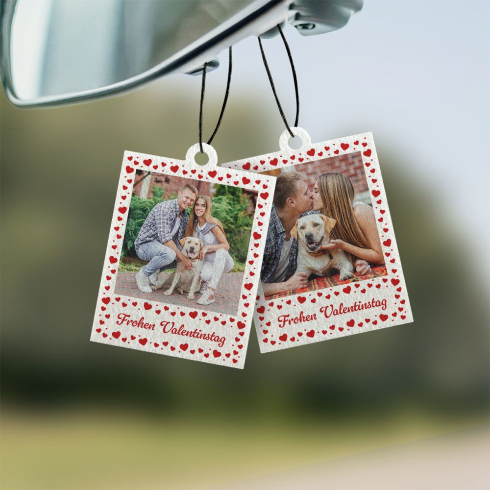 Personalisierbarer Duftbaum 2er Set im Polaroid-Look mit Herzen
