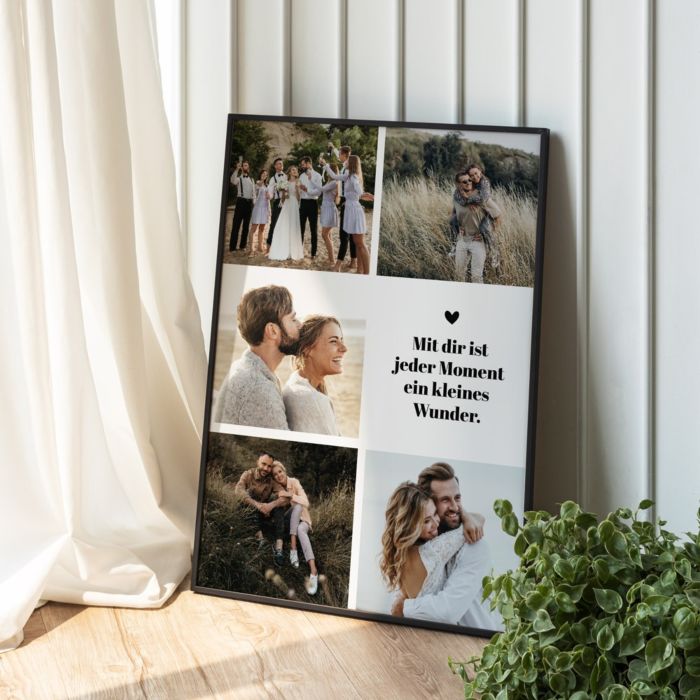 Personalisierbares Poster mit 5 Fotos und Text