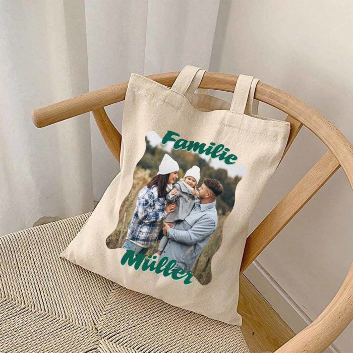 Personalisierbarer Jutebeutel mit Foto und Text