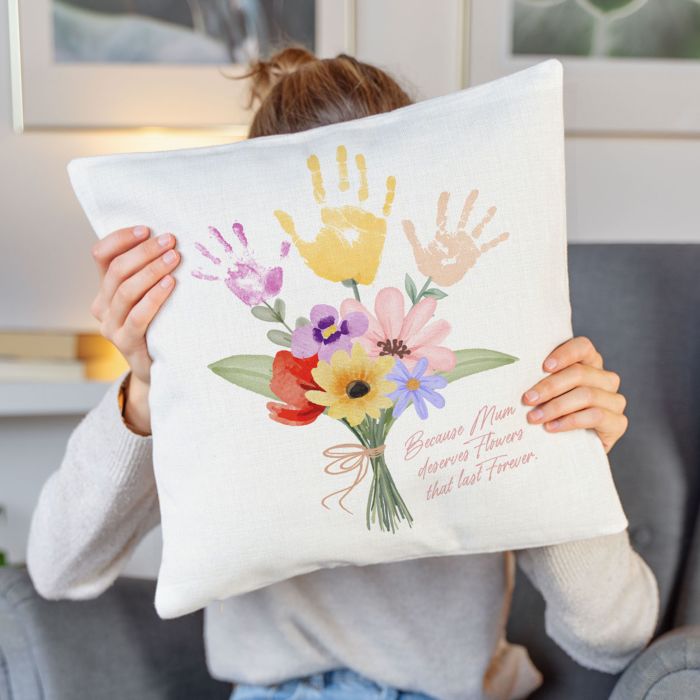 Personalisierbarer Kissenbezug Blumenstrauß mit Handabdruck
