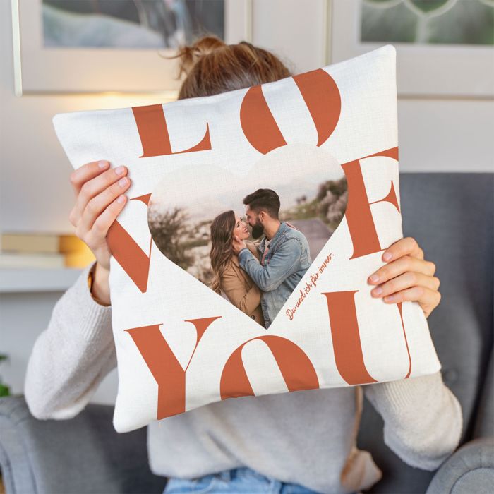 Personalisierbarer Kissenbezug Herz mit Foto und Text