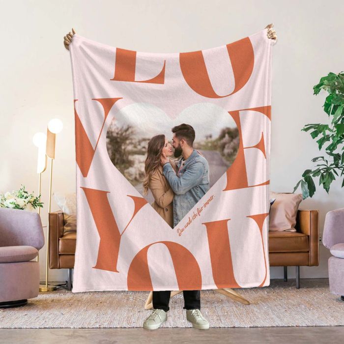 Personalisierbare Decke Herz mit Foto und Text