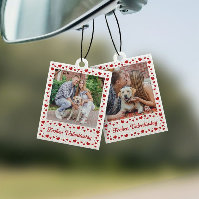 Personalisierbarer Duftbaum 2er Set im Polaroid-Look mit Herzen