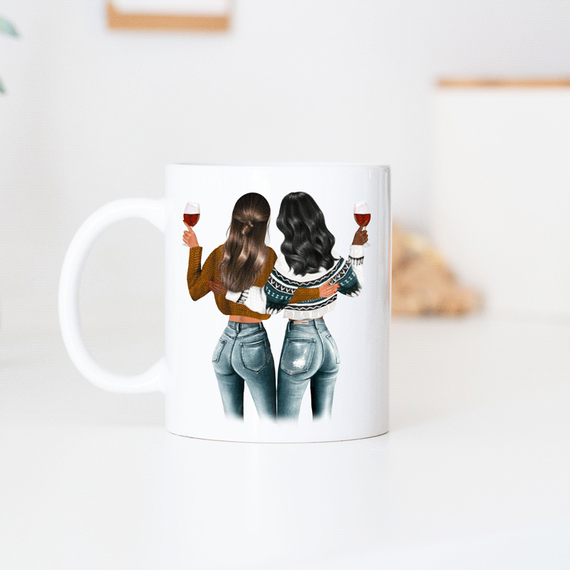 Personalisierbare Tassen-Illustration zwei Freundinnen